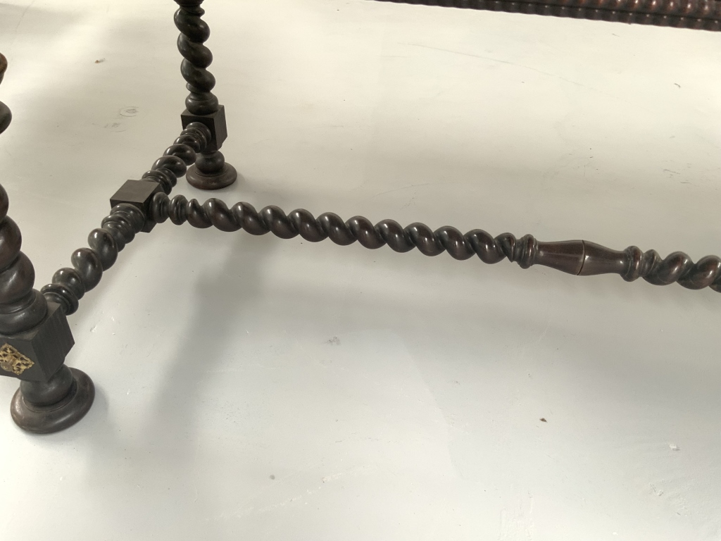 Grand Baroque Revival Walnut Desk with Leather Writing Surface and Four Chairs - Image 10