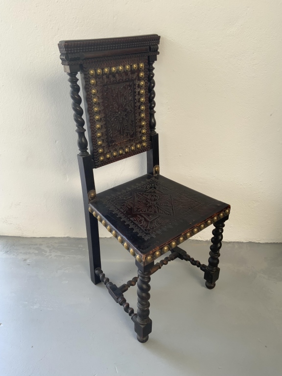 Grand Baroque Revival Walnut Desk with Leather Writing Surface and Four Chairs - Image 14