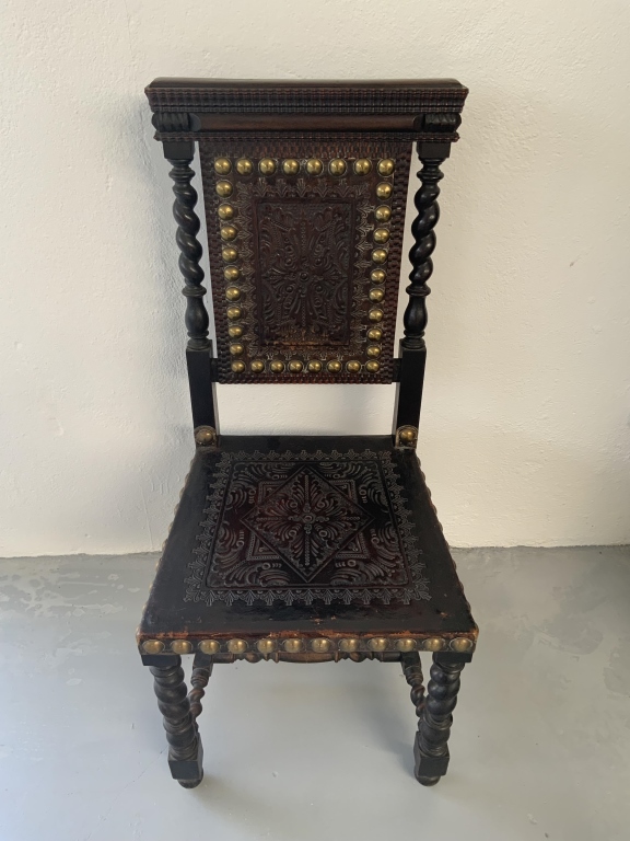 Grand Baroque Revival Walnut Desk with Leather Writing Surface and Four Chairs - Image 15