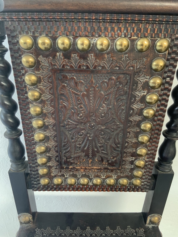 Grand Baroque Revival Walnut Desk with Leather Writing Surface and Four Chairs - Image 16