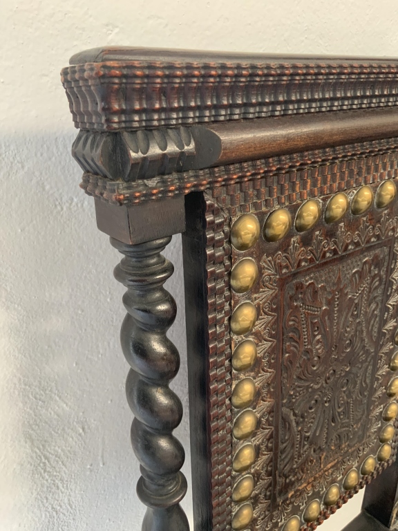 Grand Baroque Revival Walnut Desk with Leather Writing Surface and Four Chairs - Image 17