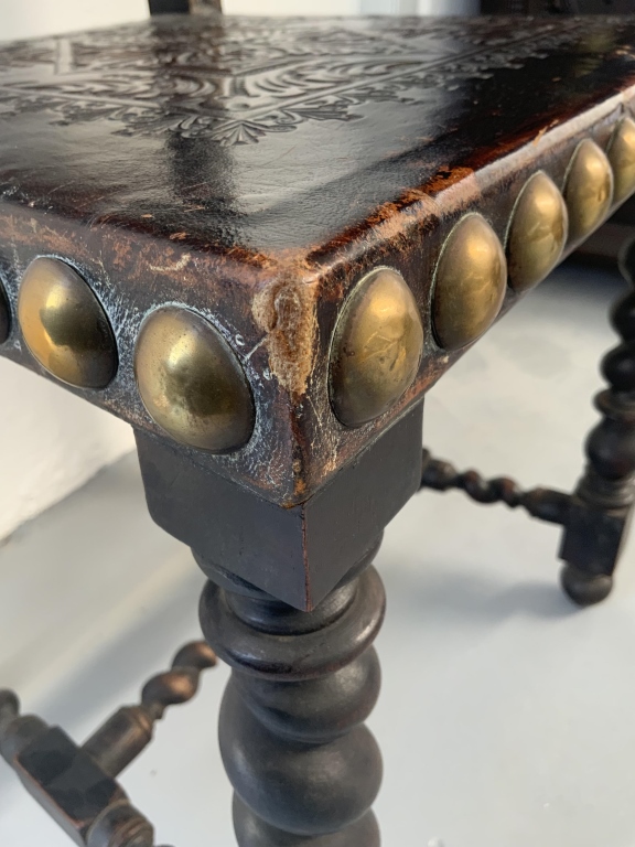 Grand Baroque Revival Walnut Desk with Leather Writing Surface and Four Chairs - Image 19