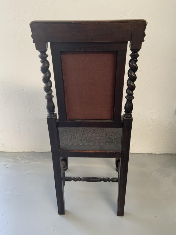 Grand Baroque Revival Walnut Desk with Leather Writing Surface and Four Chairs - Image 21