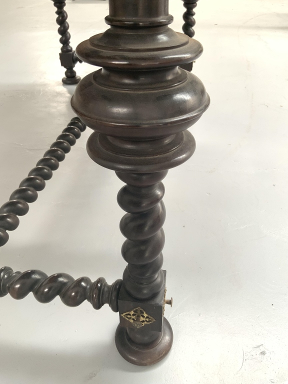 Grand Baroque Revival Walnut Desk with Leather Writing Surface and Four Chairs - Image 5