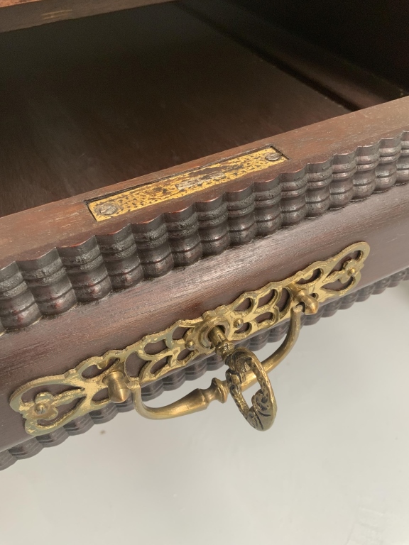 Grand Baroque Revival Walnut Desk with Leather Writing Surface and Four Chairs - Image 9