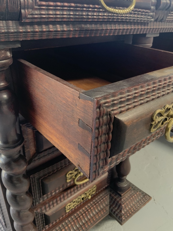 Grand Baroque Revival Writing Desk with Embossed Leather Armchair - Image 11