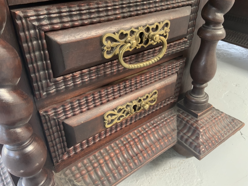 Grand Baroque Revival Writing Desk with Embossed Leather Armchair - Image 10