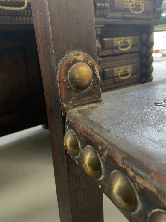 Grand Baroque Revival Writing Desk with Embossed Leather Armchair - Image 5
