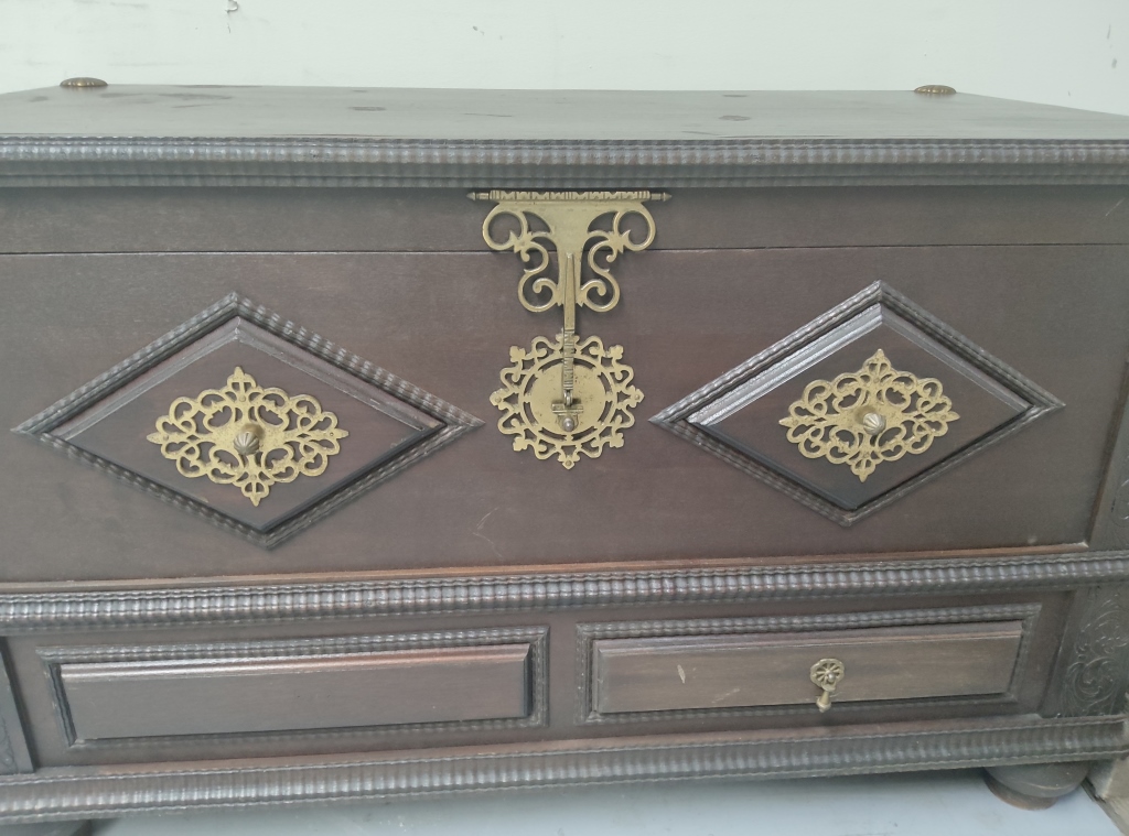 Baroque Revival Ebonised Storage Chest with Brass Mounts - Image 7