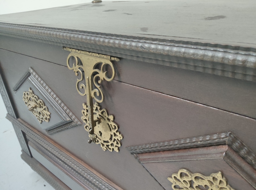 Baroque Revival Ebonised Storage Chest with Brass Mounts - Image 5