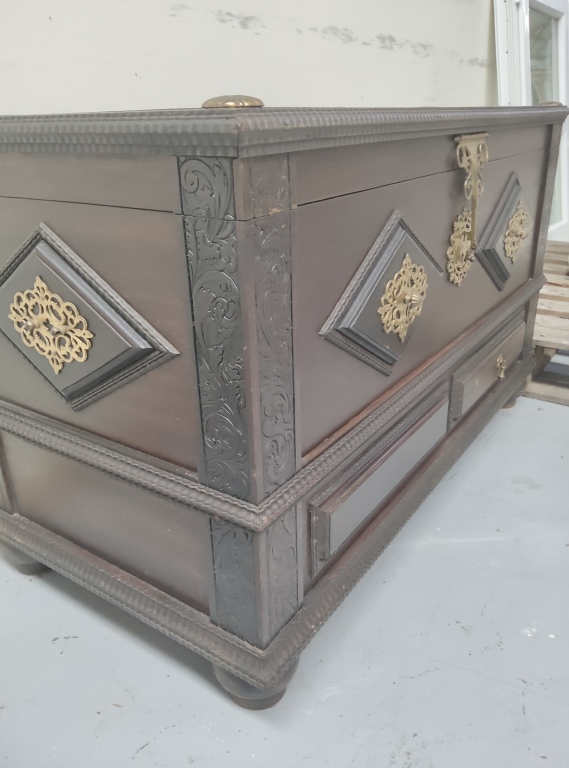 Baroque Revival Ebonised Storage Chest with Brass Mounts - Image 2