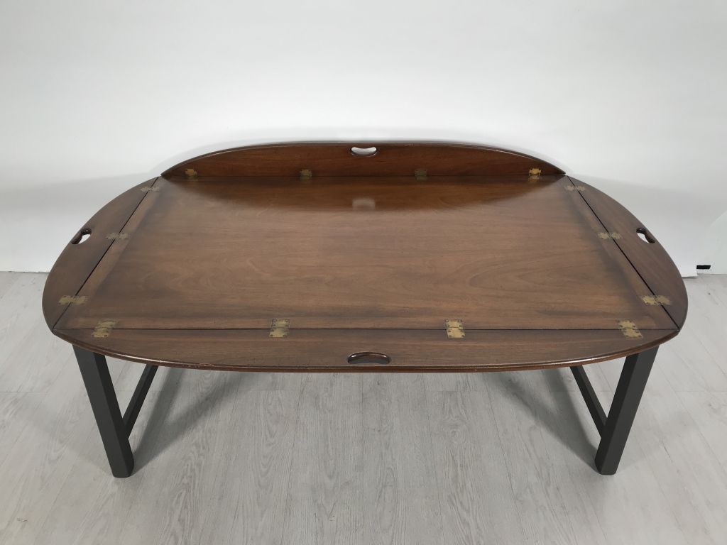 Vintage Mahogany Butler’s Tray Table with Folding Sides and Brass Hinges and Folding Sides