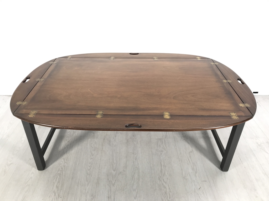 Vintage Mahogany Butler’s Tray Table with Folding Sides and Brass Hinges and Folding Sides - Image 11