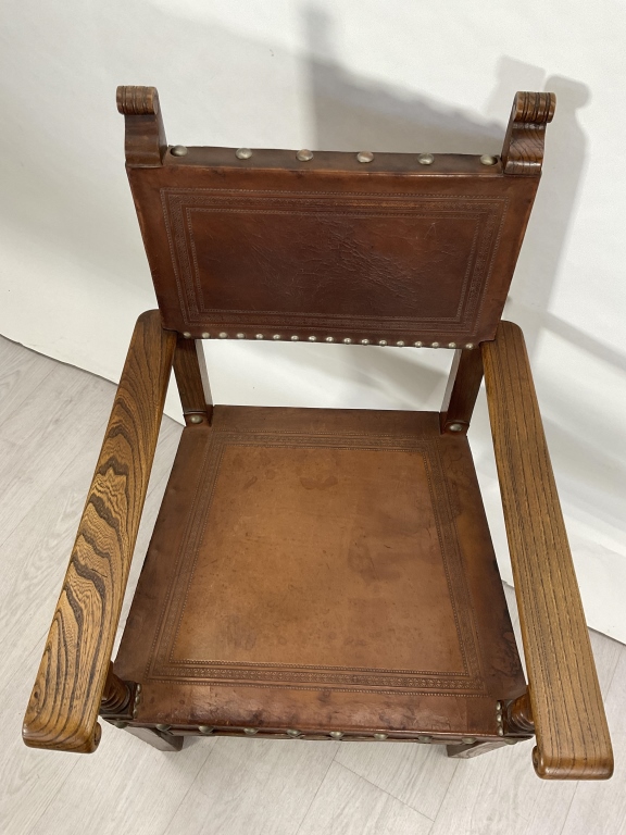 Baroque Revival Solid Wood Armchair with Studded Leather Seat and Back - Image 4