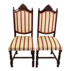 Pair of Carved Solid Wood Occasional Chairs with Decorative Upholstery