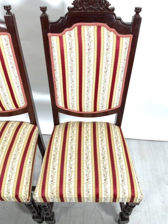 Pair of Carved Solid Wood Occasional Chairs with Decorative Upholstery - Image 4
