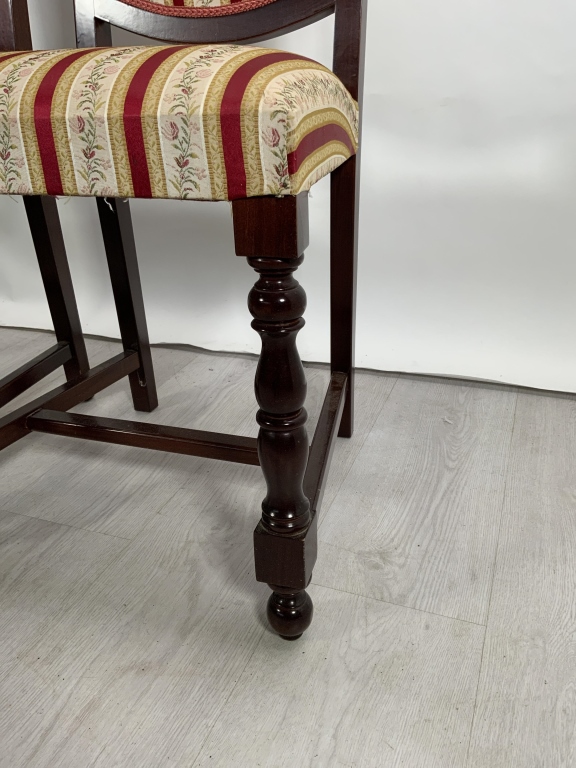 Pair of Carved Solid Wood Occasional Chairs with Decorative Upholstery - Image 3