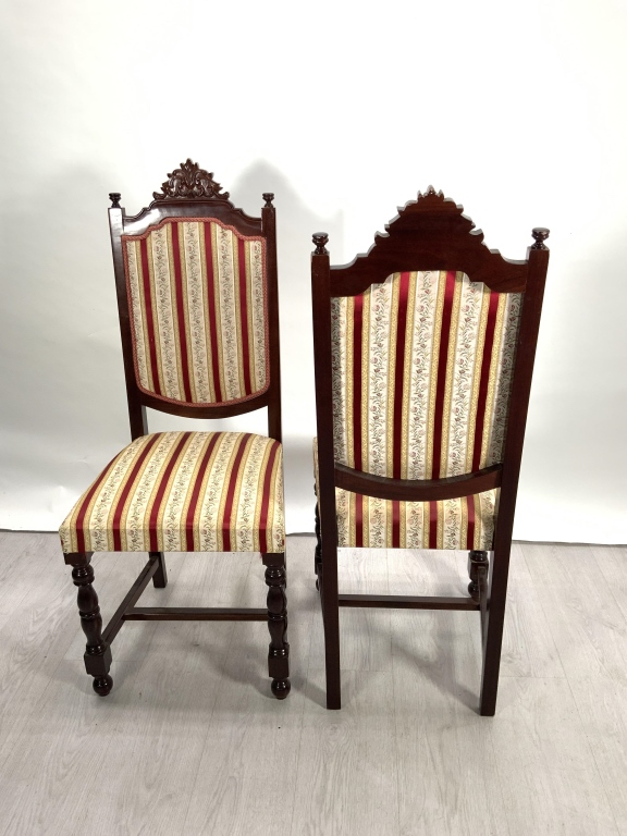 Pair of Carved Solid Wood Occasional Chairs with Decorative Upholstery - Image 2