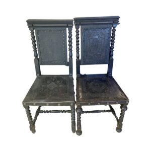 Pair of Baroque Revival Barley Twist Chairs with Embossed Leather Panels