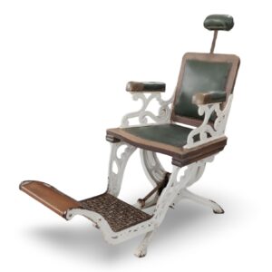 Antique Barber Chair with Cast Iron Frame and Leather Upholstery – Circa 1930s